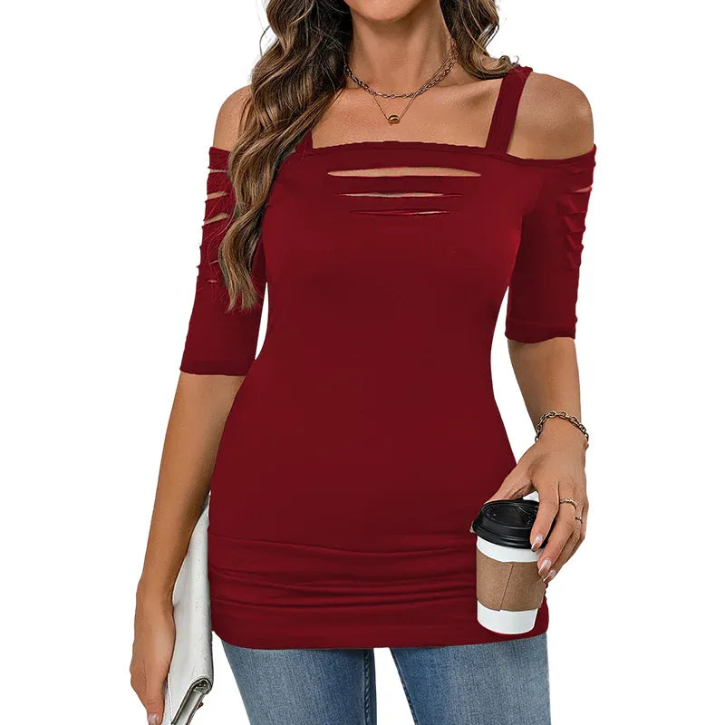 Women’s Cutout Cold-Shoulder Slim Fit Top