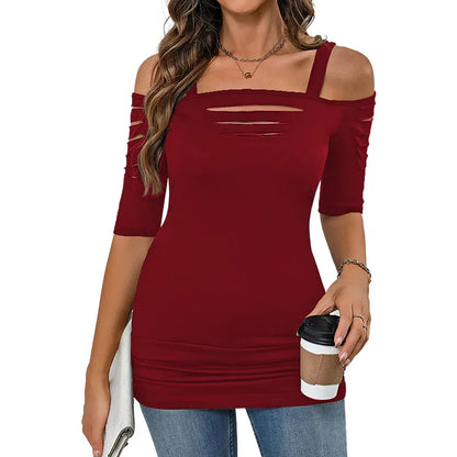 Women’s Cutout Cold-Shoulder Slim Fit Top