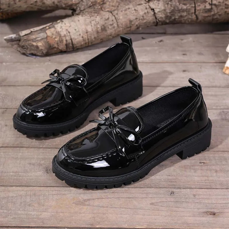 Women’s Glossy Bow Chunky Sole Loafers