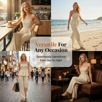 Women's Smocked Cami Top & Wide-Leg Pants Set