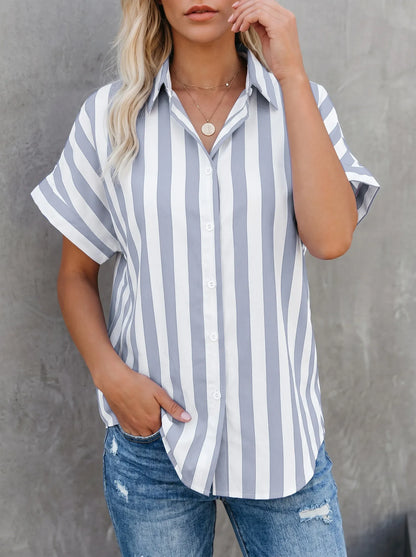 Women’s Striped Short Sleeve Button-Up Shirt