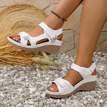Women’s Open-Toe Hook-and-Loop Wedge Sandals