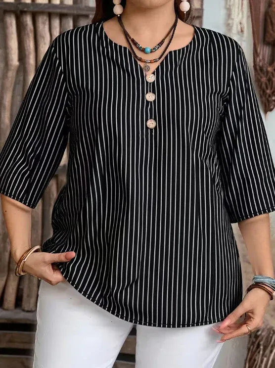 Women's Patterned V-Neck Buttoned Blouse