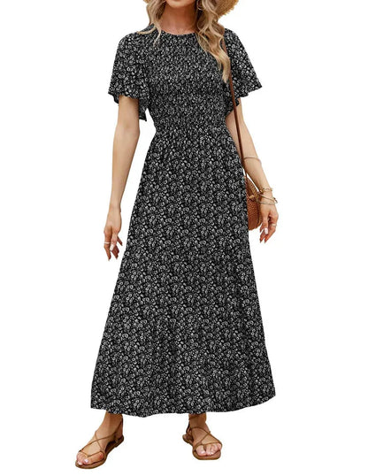 Women’s Floral Smocked High-Waist Maxi Dress