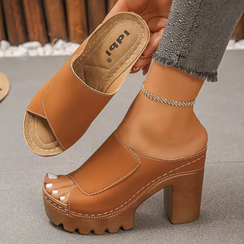 Women’s Open-Toe Platform Block Heel Mule Sandals