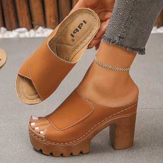 Women’s Open-Toe Platform Block Heel Mule Sandals