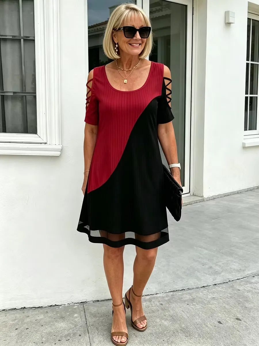 Women's Colorblock Cold-Shoulder Dress