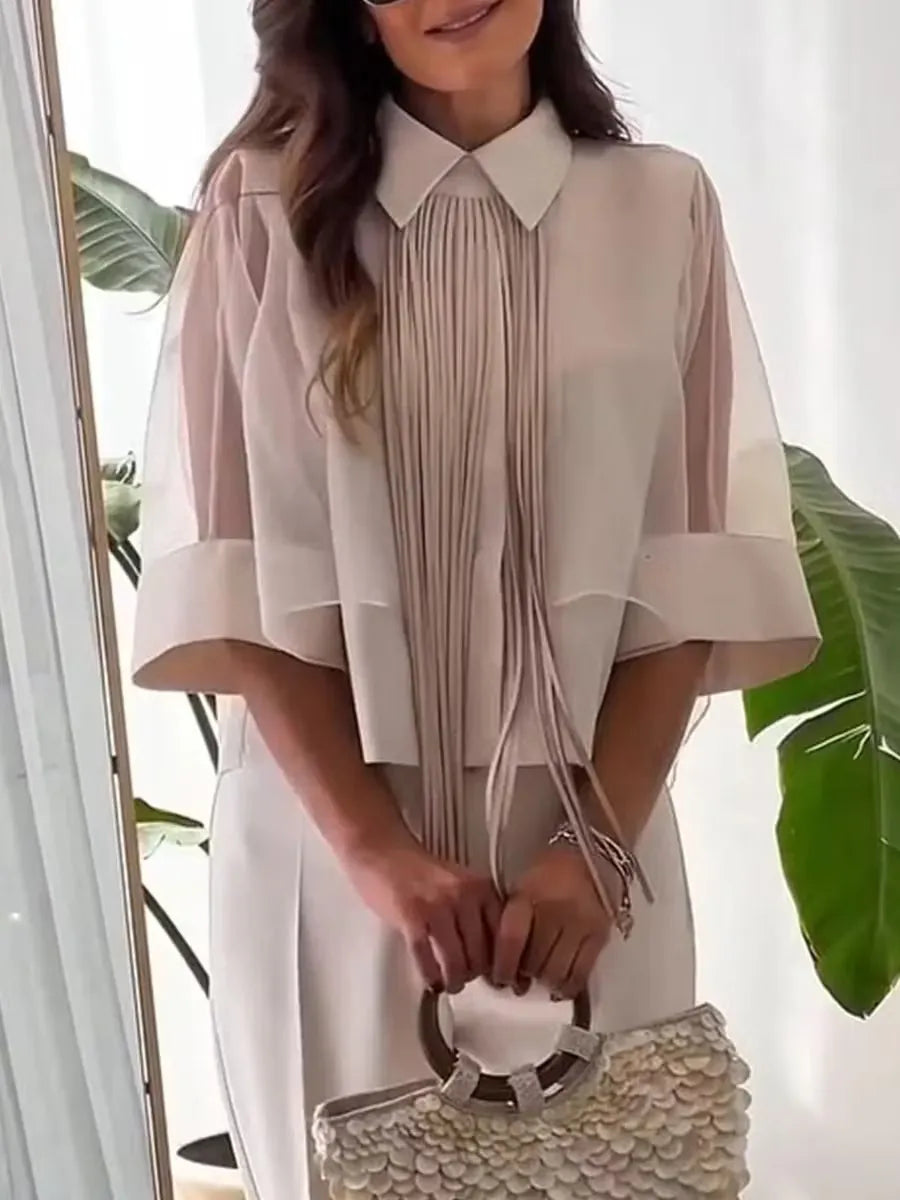 Women's Sheer Layered Fringe Blouse