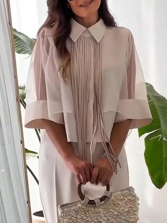 Women's Sheer Layered Fringe Blouse