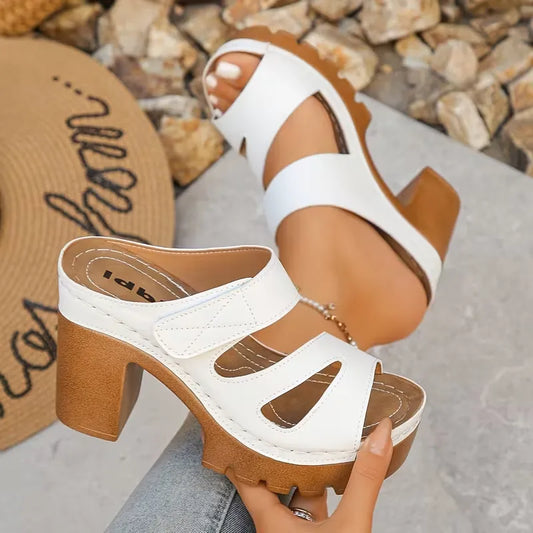 Women’s Cutout Strap Platform Block Heel Mule Sandals