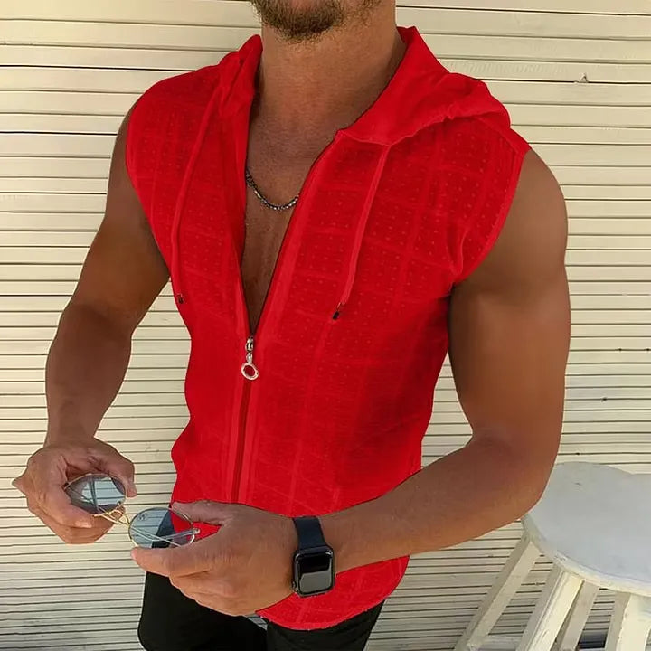 Men's Sleeveless Zip-Up Hooded Tank Top