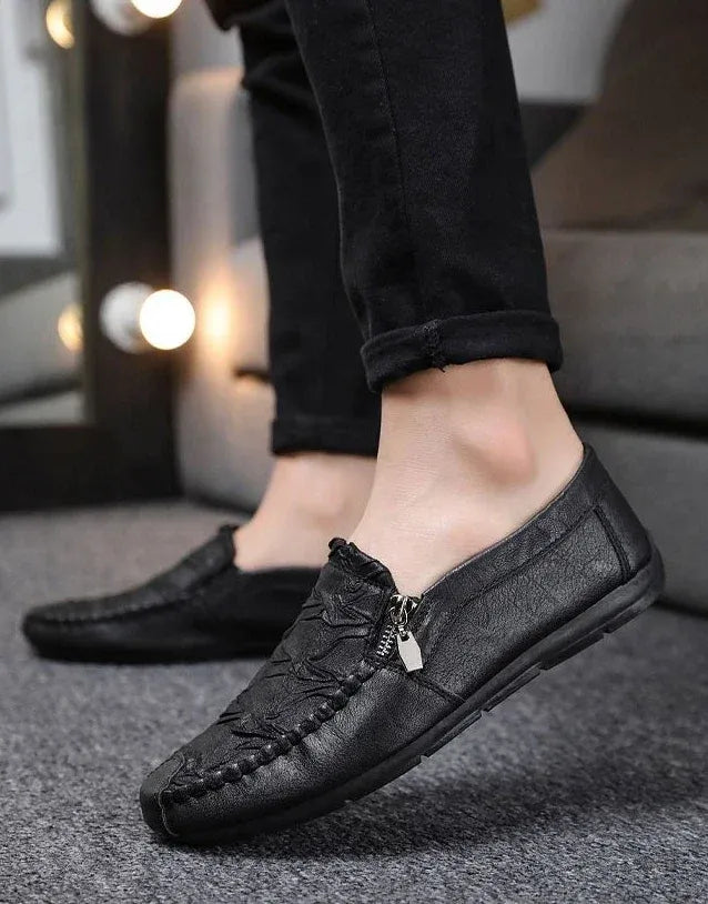 Men’s Casual Leather-Look Slip-On Loafers with Zipper
