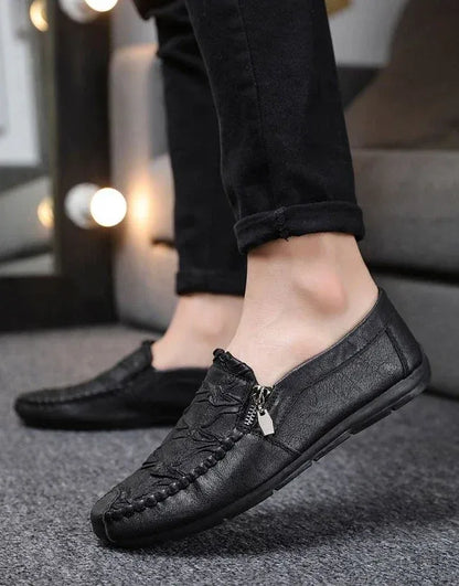 Men’s Casual Leather-Look Slip-On Loafers with Zipper