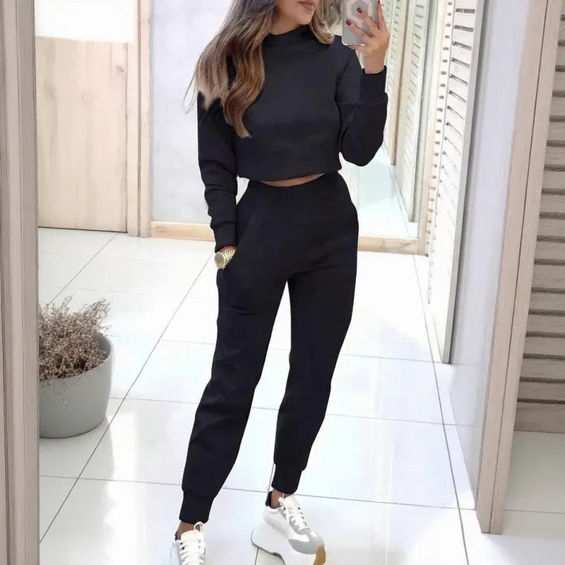 Women’s Slim Fit Cropped Sweatshirt and Jogger Set