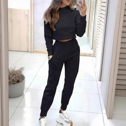 Women’s Slim Fit Cropped Sweatshirt and Jogger Set