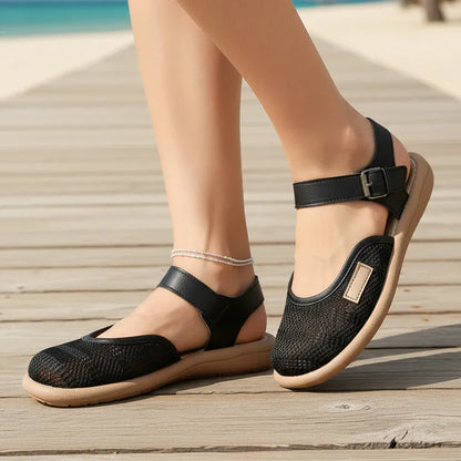 Women’s Breathable Mesh Ankle Strap Flat Sandals