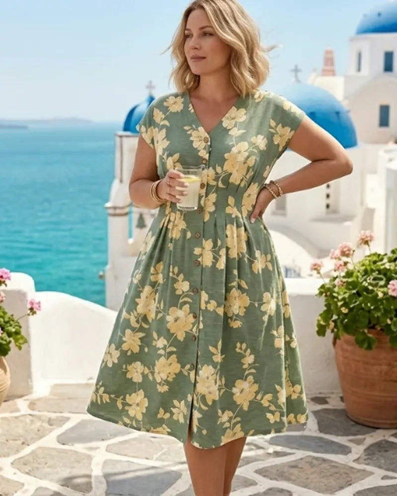 Women’s Floral Button-Front Midi Dress