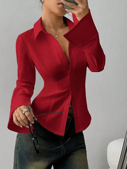 Women's Fitted Button-Up Long Sleeve Shirt