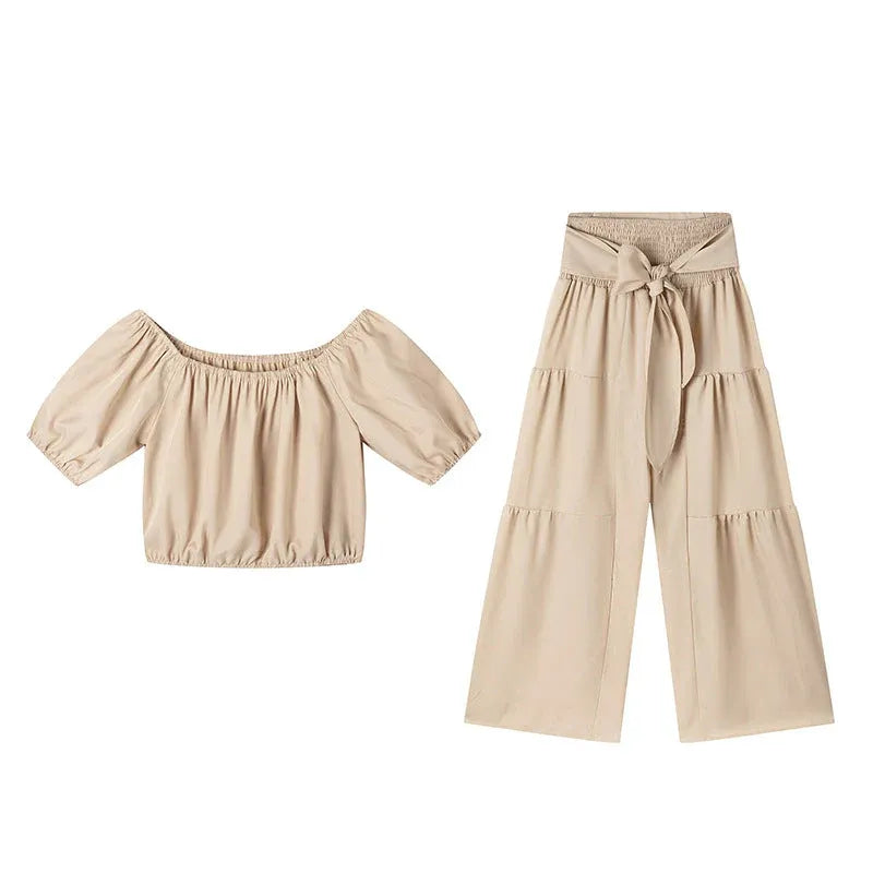 Women’s Off-Shoulder Crop Top & Wide-Leg Pants Set