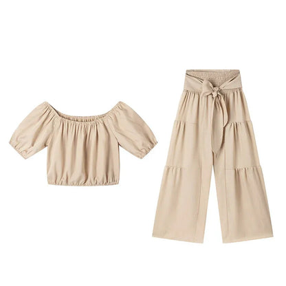 Women’s Off-Shoulder Crop Top & Wide-Leg Pants Set