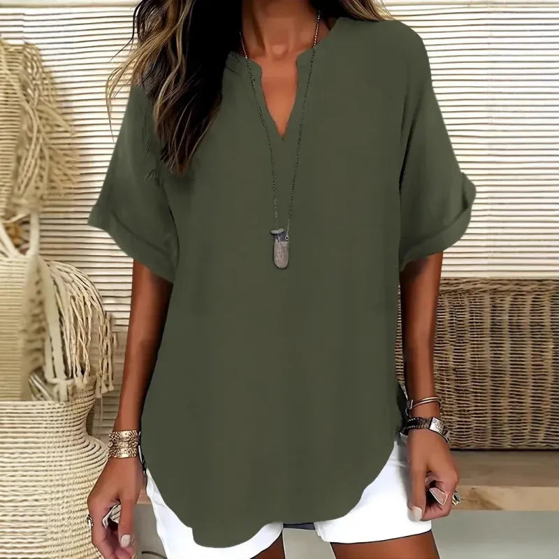 Women’s Loose Fit Short Sleeve V-Neck Top