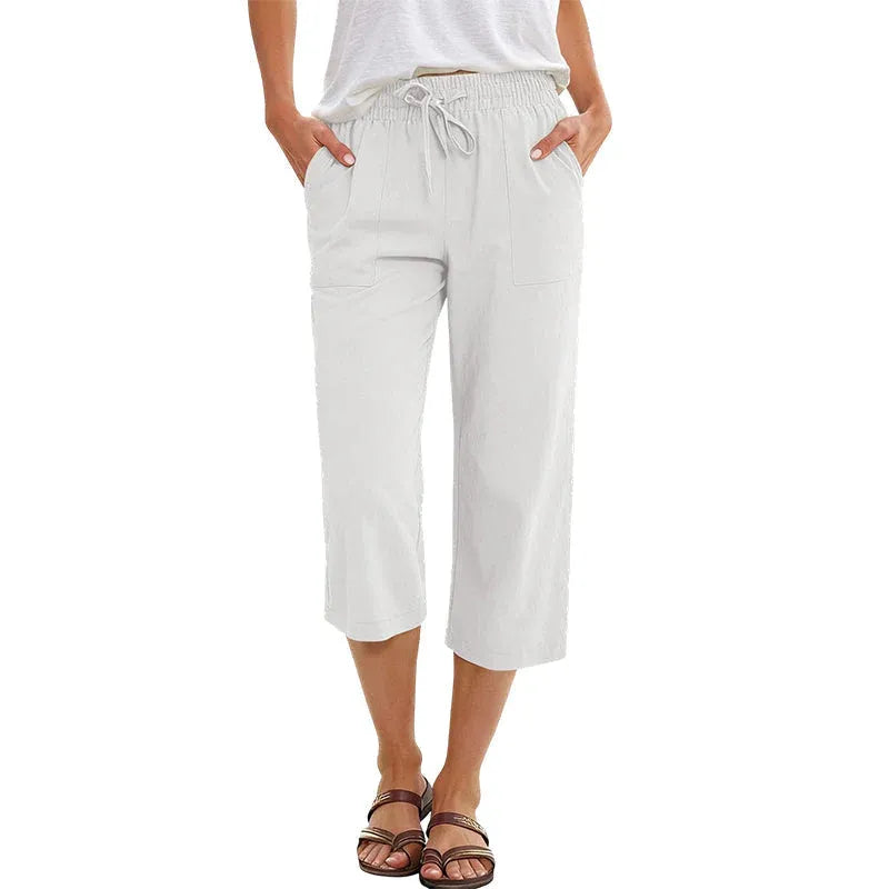 Women’s Wide Leg Cropped Linen-Blend Pants