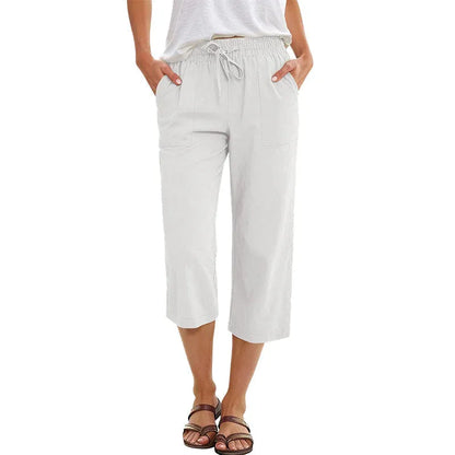 Women’s Wide Leg Cropped Linen-Blend Pants