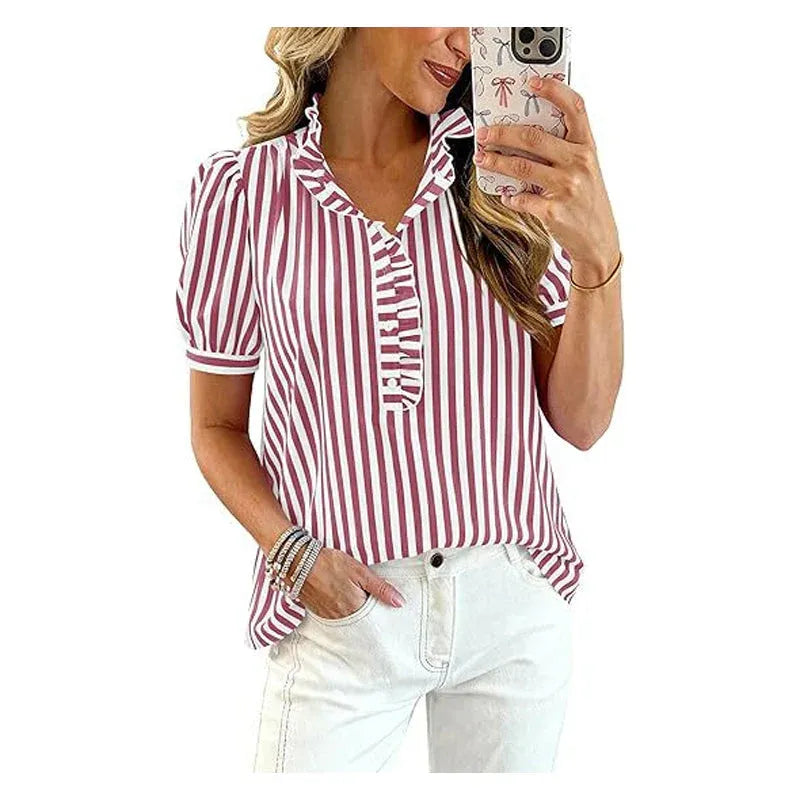 Women’s Ruffle Trim Puff Sleeve Blouse
