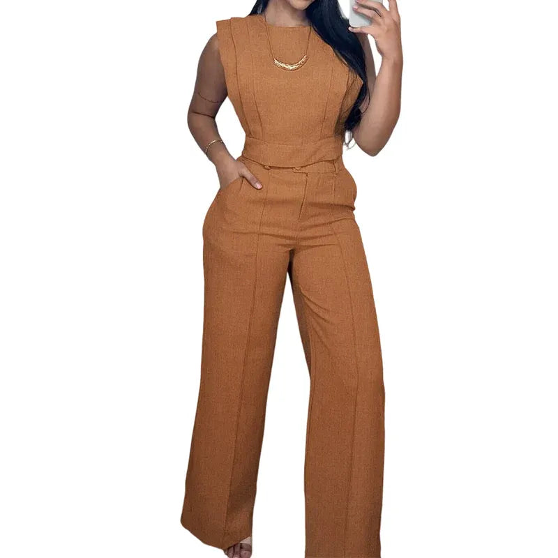 Women’s Sleeveless Crop Top & Wide-Leg Pants Set