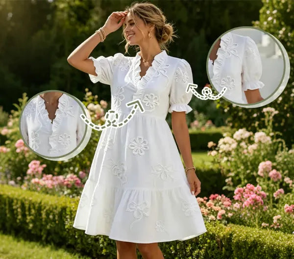 Women's Floral Embroidered Puff Sleeve Dress