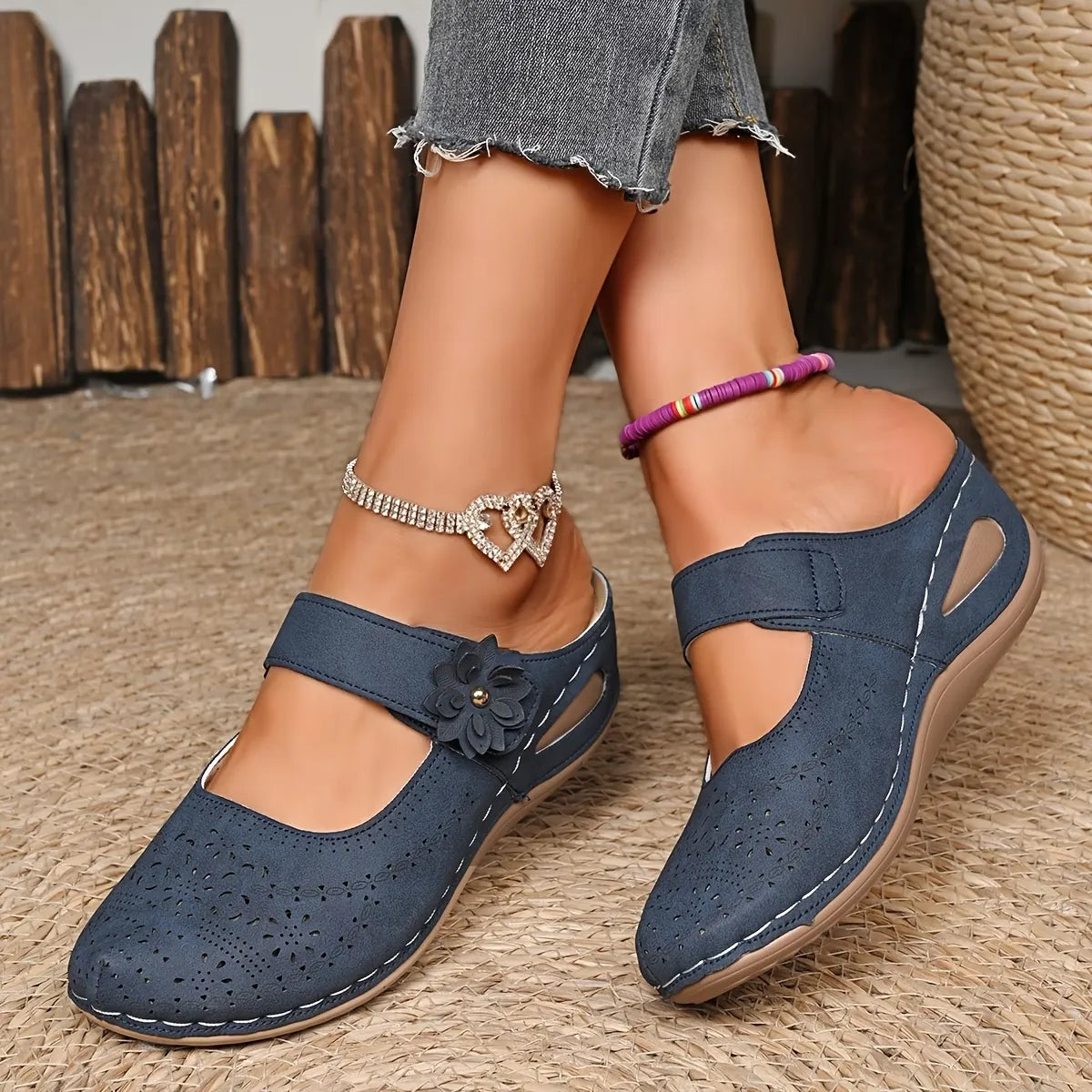 Women’s Floral Cutout Mary Jane Comfort Mules
