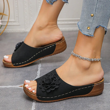 Women’s Floral Open-Toe Comfort Wedge Sandals