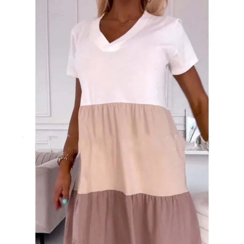 Women’s Color Block V-Neck Flowy Midi Dress