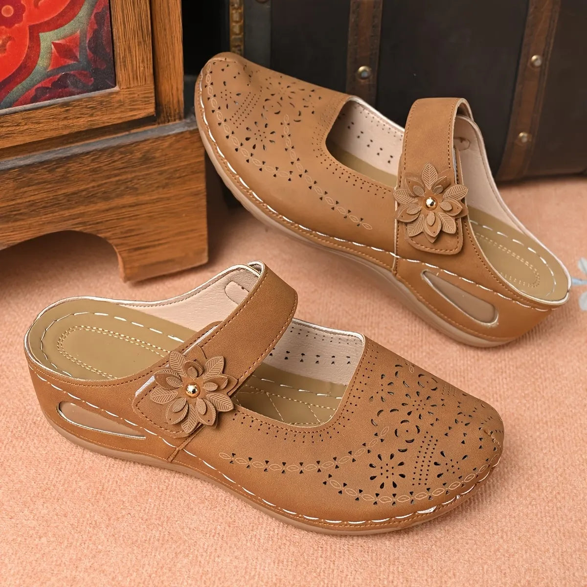 Women’s Floral Cutout Mary Jane Comfort Mules