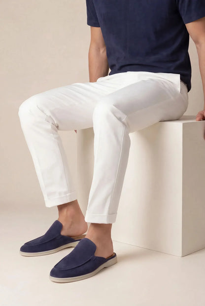 Men's Navy Suede-Style Mule Loafers