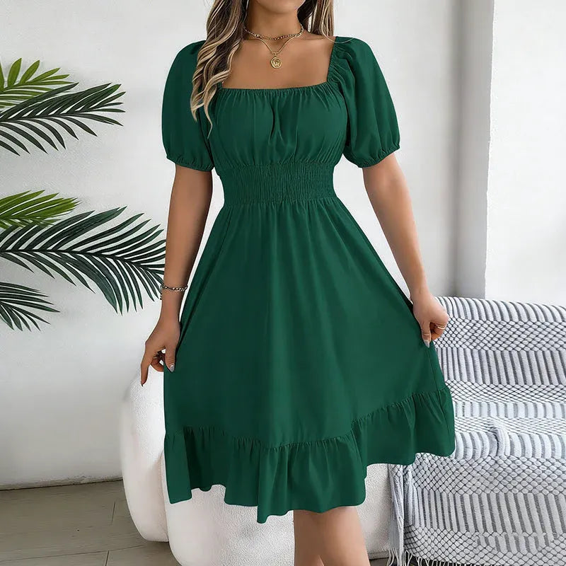 Women’s Smocked Square Neck Ruffle Hem Midi Dress
