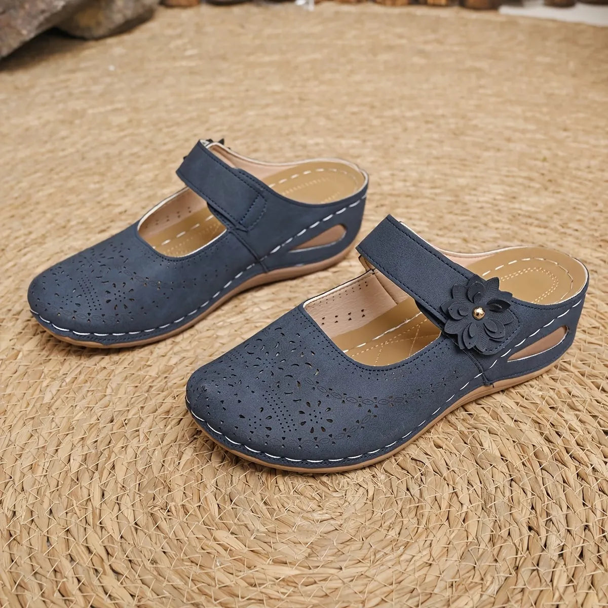 Women’s Floral Cutout Mary Jane Comfort Mules