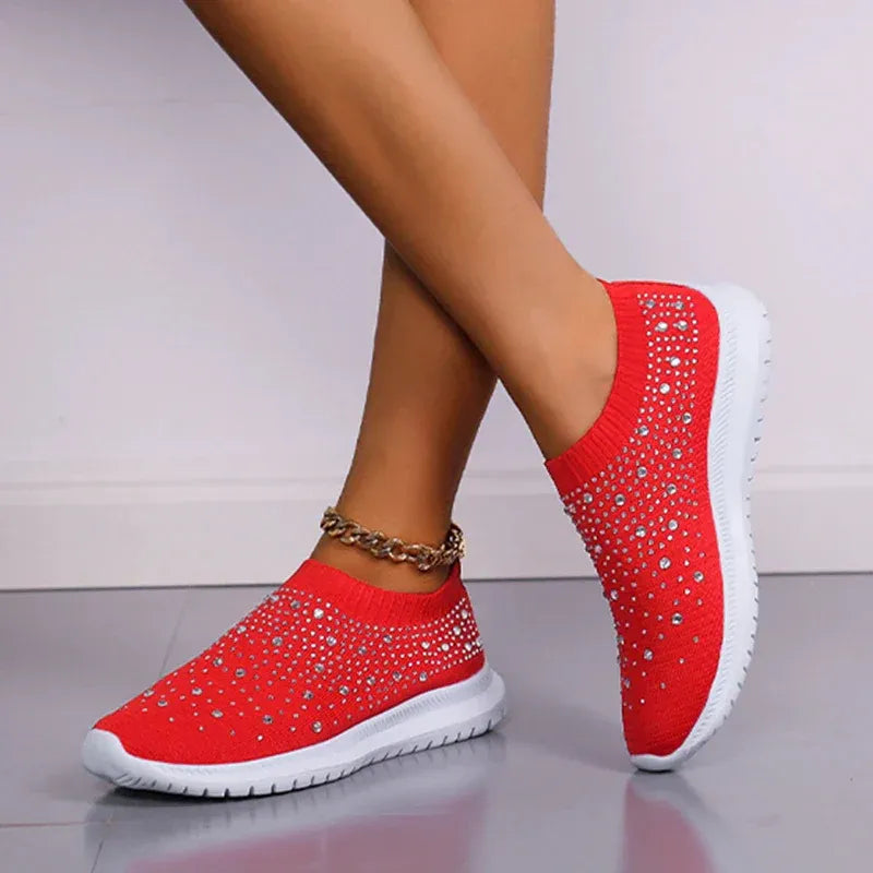 Women’s Rhinestone Knit Slip-On Sneakers