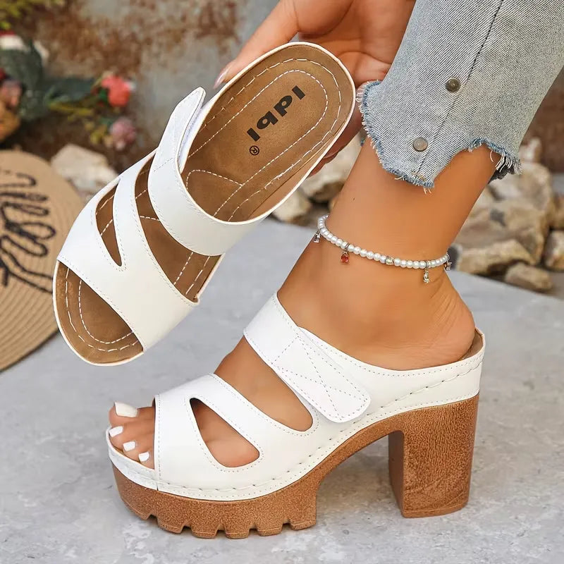 Women’s Cutout Strap Platform Block Heel Mule Sandals