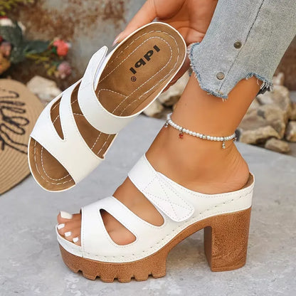 Women’s Cutout Strap Platform Block Heel Mule Sandals