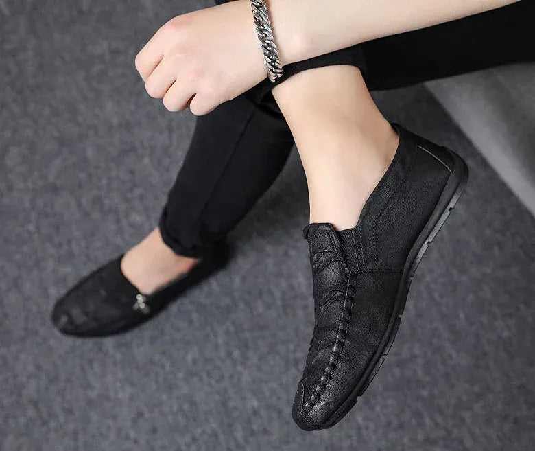Men’s Casual Leather-Look Slip-On Loafers with Zipper