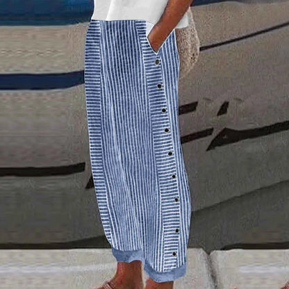Women’s Striped Button Detail Cropped Pants