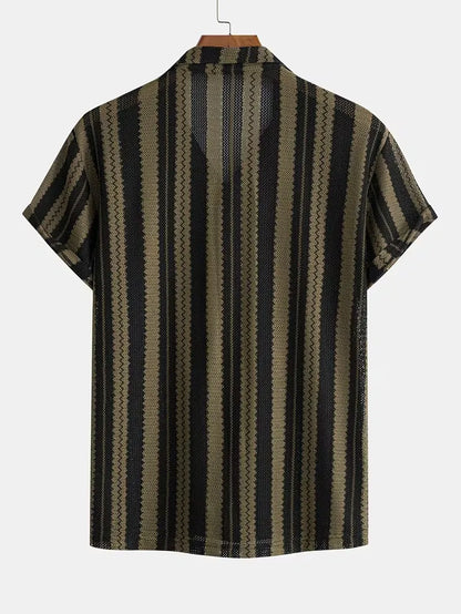 Men's Striped Button-Down Camp Collar Shirt