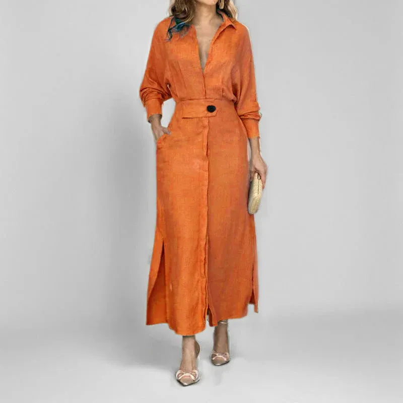 Women’s Belted Button-Front Maxi Shirt Dress