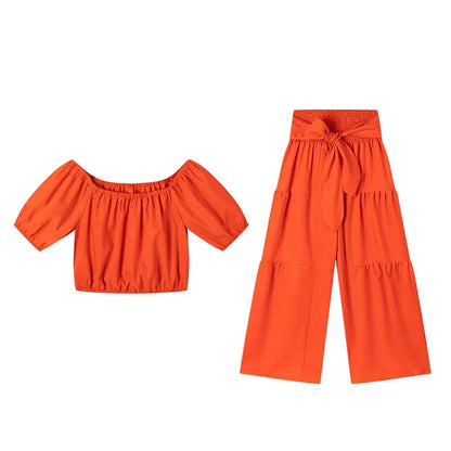 Women’s Off-Shoulder Crop Top & Wide-Leg Pants Set