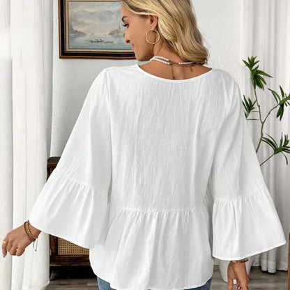 Women’s V-Neck Flounce Sleeve Blouse