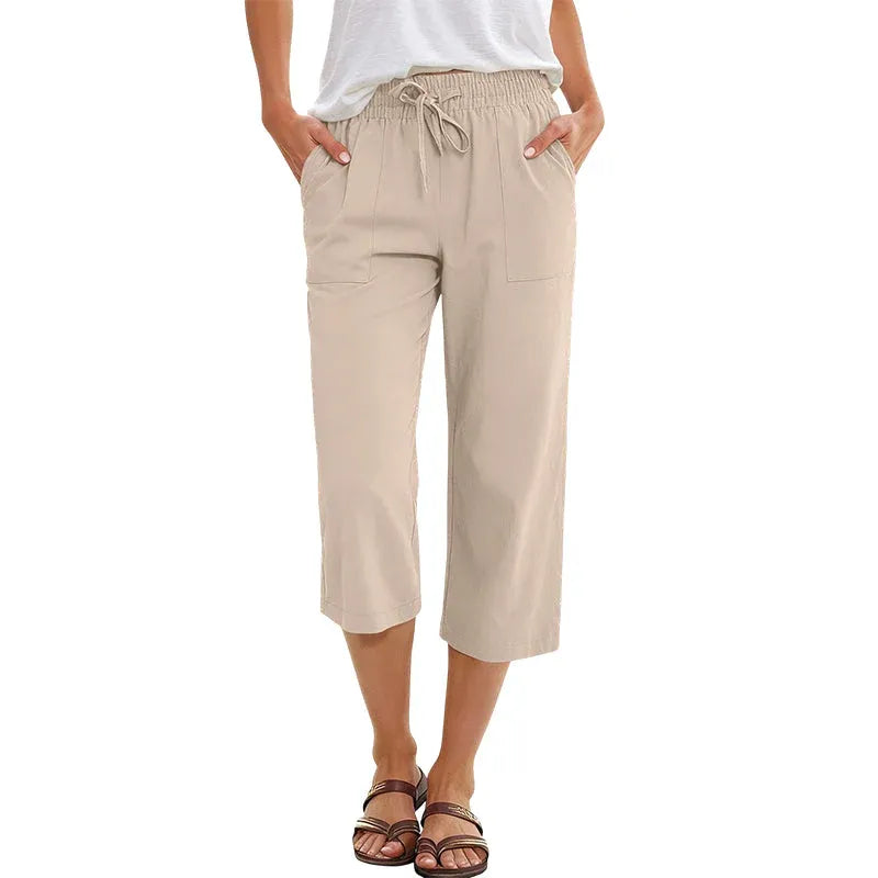 Women’s Wide Leg Cropped Linen-Blend Pants