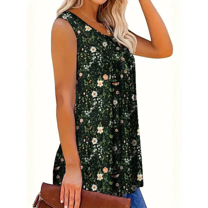 Women’s Floral Print Sleeveless Button Front Top