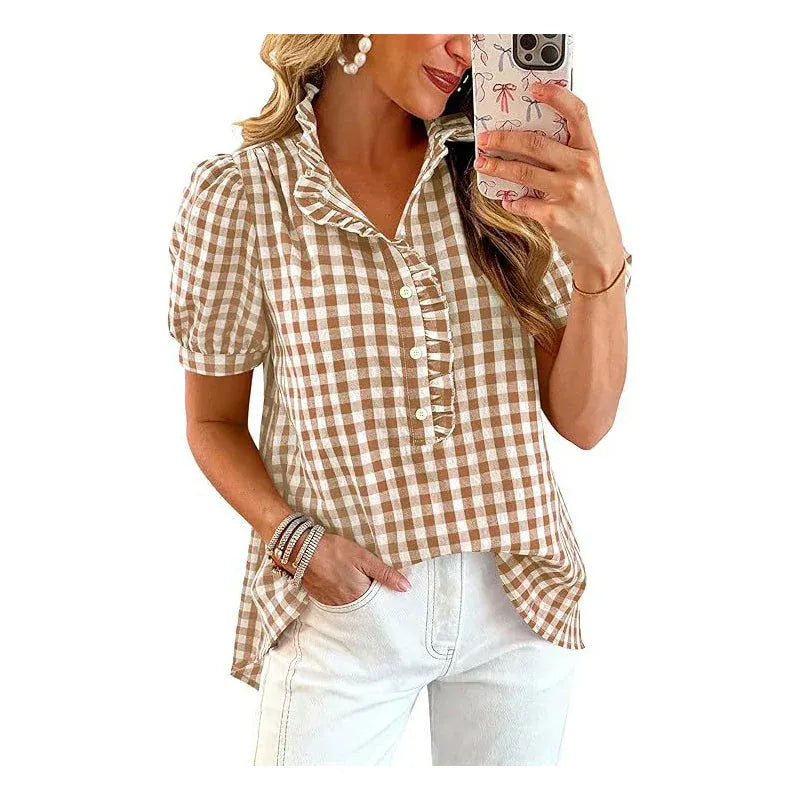 Women’s Ruffle Trim Puff Sleeve Blouse