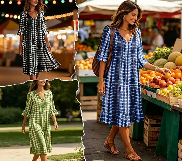 Women's V-Neck Printed Midi Dress